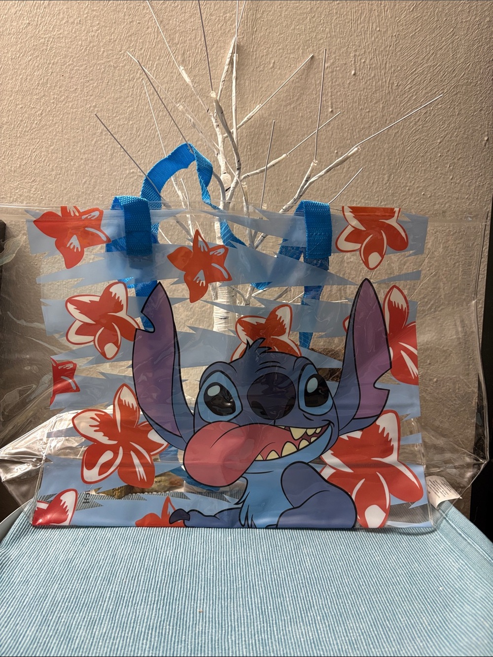 Disney Clear Stitch Floral Tote – Blue and Red